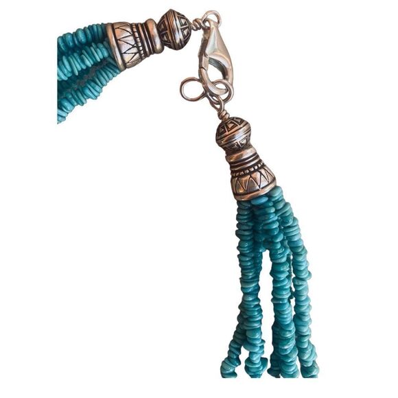 Sterling Silver 5-Strand Genuine Turquoise USA Native America 18.5 inch Necklace - Picture 2 of 3